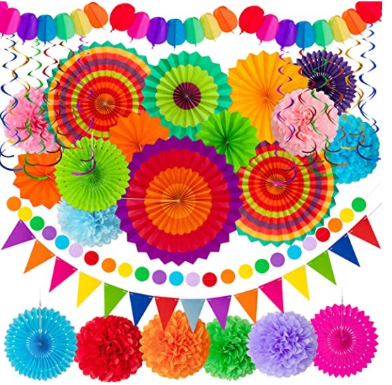 mexico themed party ideas: Fiesta Paper Fan Party Decorations